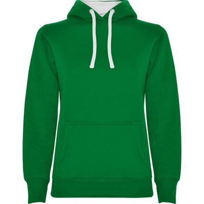 Sudadera Entallada Mujer con Capucha Verde Kelly/Blanco S