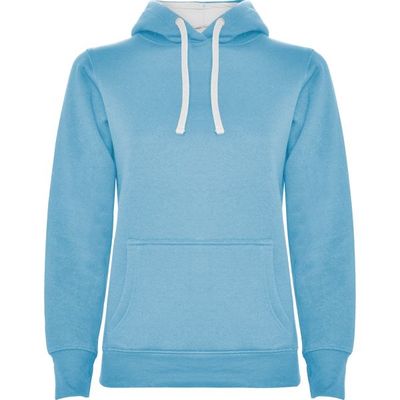 Sudadera Entallada Mujer con Capucha Celeste/Blanco S