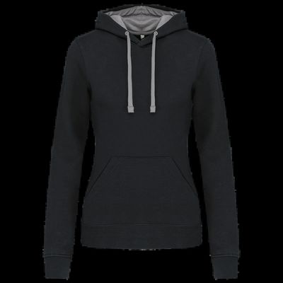 Sudadera de chica con capucha contrastada Black / Fine Grey Xs