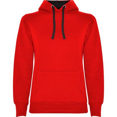 Sudadera Entallada Mujer con Capucha Rojo/Negro Xl