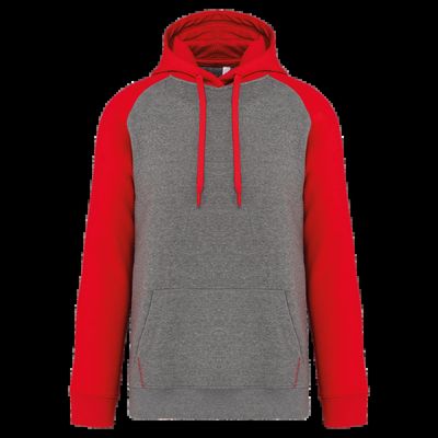 Sudadera bicolor con capucha Grey Heather / Sporty Red L