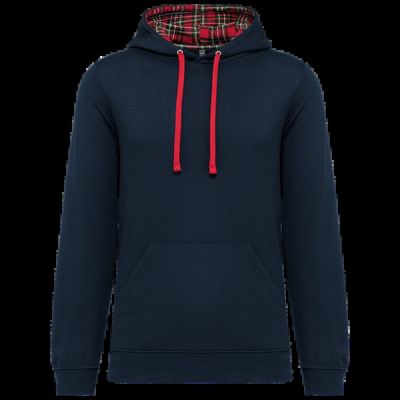 Sudadera con capucha unisex ajustada Navy / Red Tartan Xs
