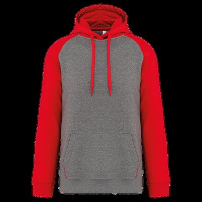 Sudadera bicolor con capucha Grey Heather / Sporty Red L