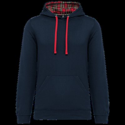 Sudadera con capucha unisex ajustada Navy / Red Tartan M