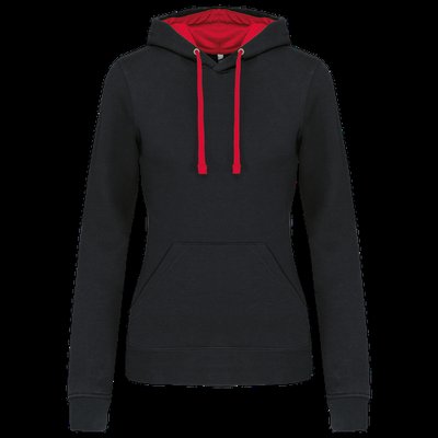 Sudadera de chica con capucha contrastada Black / Red S