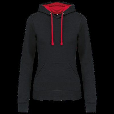Sudadera de chica con capucha contrastada Black / Red XL