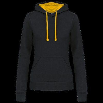 Sudadera de chica con capucha contrastada Black / Yellow XXL