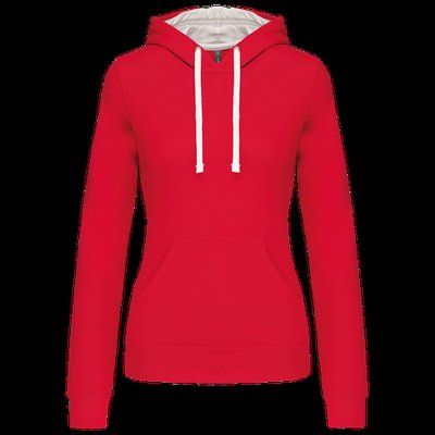Sudadera de chica con capucha contrastada Red / White L