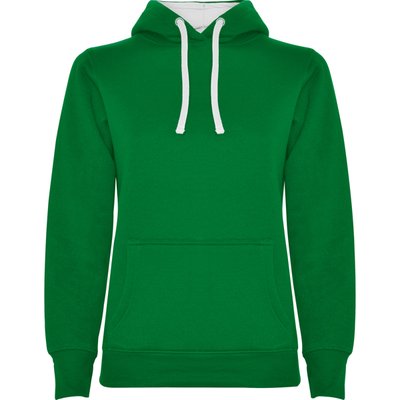 Sudadera Entallada Mujer con Capucha VERDE KELLY/BLANCO M