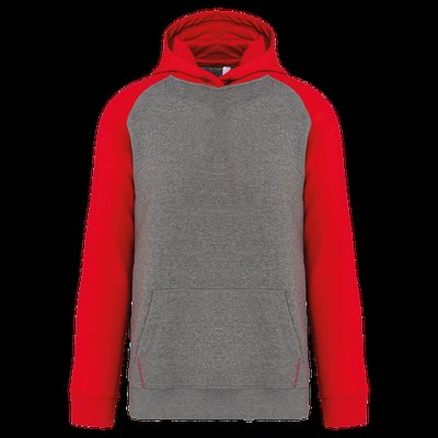 Sudadera infantil bicolor con capucha y bolsillos Grey Heather / Sporty Red 4/6 Ans