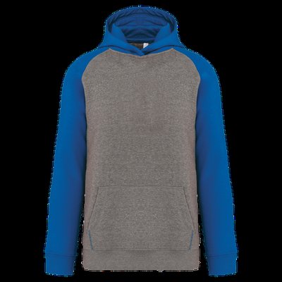 Sudadera infantil bicolor con capucha y bolsillos Grey heather/Sporty royal blue 8/10 ans