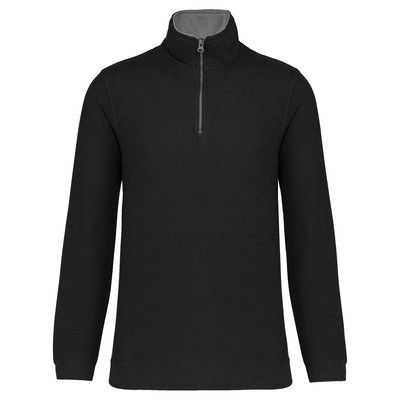 Sudadera punto piqué con cremallera Black / Grey Heather 3XL