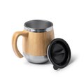 Taza de acero inoxidable y bambú con tapa