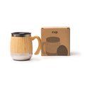 Taza de acero inoxidable y bambú con tapa