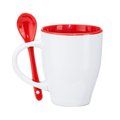 Taza de cerámica con cuchara 350 ml Blanco/Rojo Talla Única Adulto