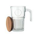 Taza de cristal 450 ml con tapa de acacia