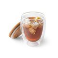 Taza de vidrio con tapa de bambú