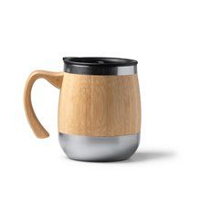 Taza de acero inoxidable y bambú con tapa Crudo