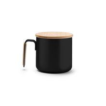 Taza de acero reciclado con asa y tapa de bambú Negro