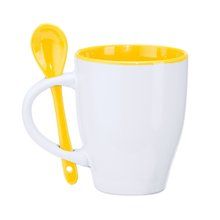 Taza de cerámica con cuchara 350 ml Blanco/Amarillo