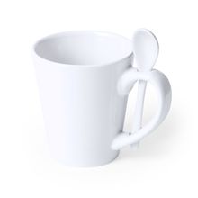 Taza cerámica blanca 350ml con cucharilla Bla