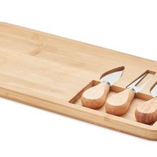 Tabla de Bambú con 2 Cuchillos y Tenedor Madera