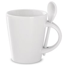 Taza cerámica blanca con cuchara de 340 ml indicada para sublimación Blanco