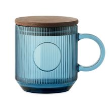 Taza de cristal acanalado con tapa 300ml Azul Transparente
