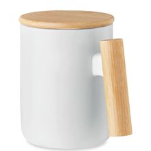 Taza Original de Porcelana y Madera Blanco
