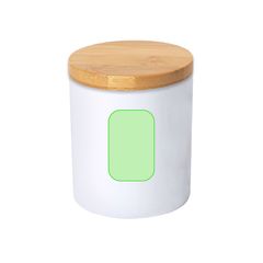 Taza de cerámica con tapa de bambú y acabado mate | En el frontal | 38 x 60