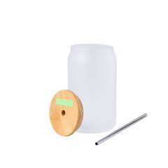 Tarro de Sublimación 400 ml Tapa Bambú Pajita Acero | Area 3 | 30 x 10