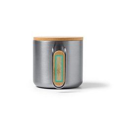 Taza de acero reciclado con asa y tapa de bambú | EXTRA_2 | 40 x 10