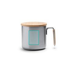 Taza de acero reciclado con asa y tapa de bambú | ZONA2 | 35 x 50