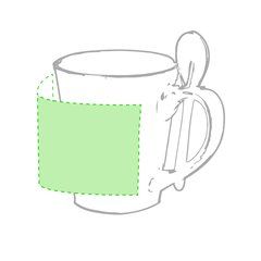 Taza cerámica blanca 350ml con cucharilla | Centrado alrededor de la taza | 90 x 70