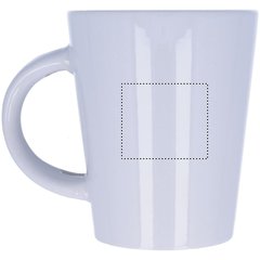 Taza cerámica blanca con cuchara de 340 ml indicada para sublimación | Lateral Izquierdo | 40 x 35