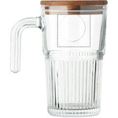 Taza de cristal 450 ml con tapa de acacia | Lateral Izquierdo | 40 x 40