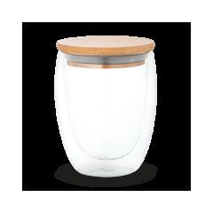 Taza de vidrio con tapa de bambú | Delantera | 60 x 50