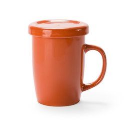 Taza de cerámica personalizada con tapa para el té Naranja