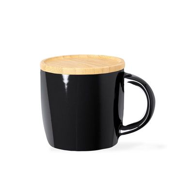 Taza 350ml Cerámica con Tapa Posavasos Neg