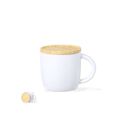 Taza 350ml Cerámica con Tapa Posavasos