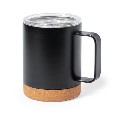 Taza 330ml con Doble Pared y Tapa Neg