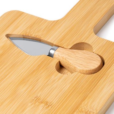 Tabla de bambú con mango y cuchillo para quesos