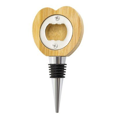 Tapón y abrebotellas imantado corazón de bambú y metal