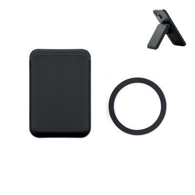 Tarjetero magnético de polipiel con soporte Negro