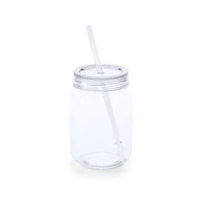 Tarro transparente con pajita y tapa Trans