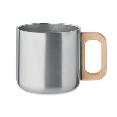 Taza de 350 ml acero reciclado y madera Plata Mate