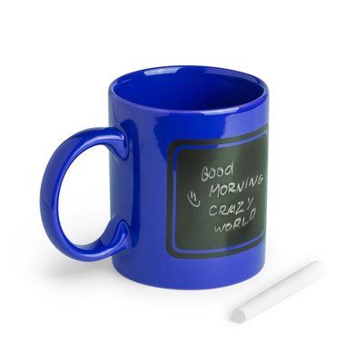 Taza 370ml con pizarra en 1 cara y tiza Azul