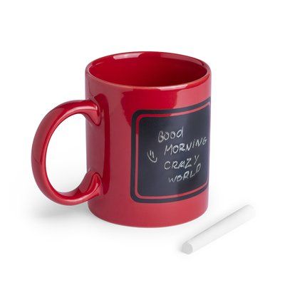 Taza 370ml con pizarra en 1 cara y tiza Roj