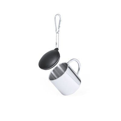 Taza acero inox con tapadera y mosquetón