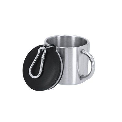 Taza acero inox con tapadera y mosquetón